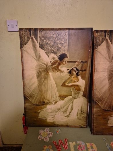 Rare find. Vintage Couple of Large Ballerinas Scene. Ballet Art.
