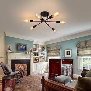 NEW SALE | Chandelier Light, 6 Lights Industrial Semi Flush Mount Ceiling Lamp, Vintage Chandelier Lighting for Living Room Bedroom Kitchen Dining Room Hallway E27