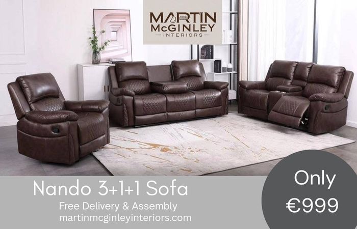 New Nando Full Recliner Sofa 3+1+1 Brown