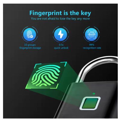 Keyless USB Charging Fingerprint Lock Smart Padlock Waterproof