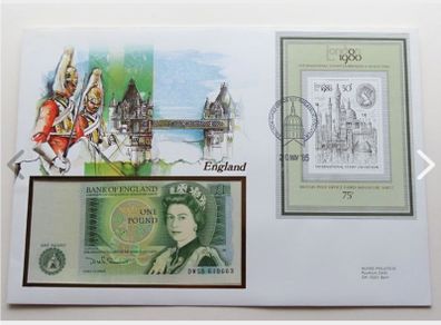 Britain - England London 1985 banknote cover with One Pound banknote Rare