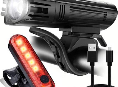 Bike Light Set | SEE & BE SEEN | Super-Bright! | 2x Bigger & Rechargeable Batteries | Water & Dirt Proof | Easy-To-Use Mounting System | Uncompromising Safety with 4 Extremely Useful Lighting Modes