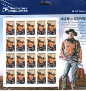 2004 USA Legends of Hollywood John Wayne Commemorative Stamps Sheetlet Plate S111111 Mint Never Hinged (MNH)