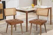 Dining Room Chairs, Set of 2, Upholstered Chairs with Faux Leather Seat, Breathable Rattan Backrest, Adjustable Feet and Sturdy Solid Wood Legs, Kitchen Chairs up to 150 kg, for Dining Room, Living