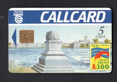 1991 Ireland 5 unit Limerick Treaty being 300 hundred years old (Gemplus GEM1) Call Card Mint. Note this card is not known to have wrapper. Telecom Eireann card number 1035.