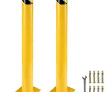 Safety Bollard, 42 Inch Height Bollard Post, 5.5 Inch Diameter Steel Pipe Safety Bollard Post, Yellow Steel Bollard, Steel Safety Bollard with 8 Anchor Bolts,