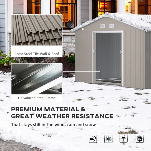 NEW SALE | 13 x 11ft Garden Metal Storage Shed Outdoor Storage Shed with Foundation Ventilation & Doors, Light Grey