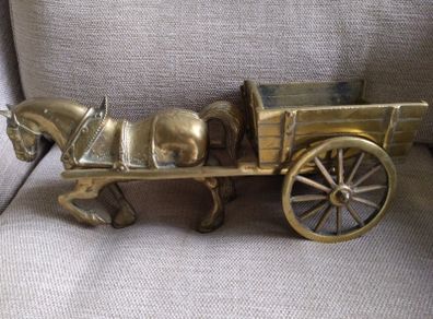 Amazing Large Heavy (9kg) Brass Shire/Farm Horse And Hay Cart
