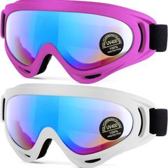FREE SHIPPING 2-Pack Ski Goggles, Compatible Snowboard Goggles for Kids, Teens, Youth, Boys, Girls, Men and Women, Motorcycle Goggles, Wind Resistance Goggles
