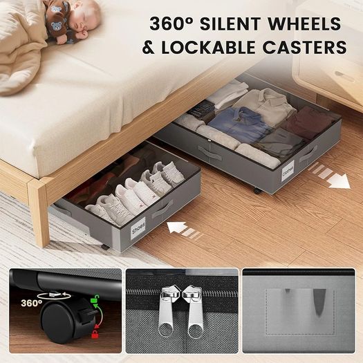 XXXL 78L Under Bed Storage on Wheels, 2-Pack Rolling Storage Containers with Clear Lid & Label, Heavy-Duty Metal Frame, Easy Pull-out, Underbed Storage Bins for Clothes, Shoes, Blankets, and Toys