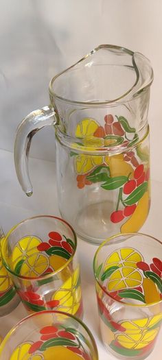 Vintage 1960's fruit print glasses and jug.