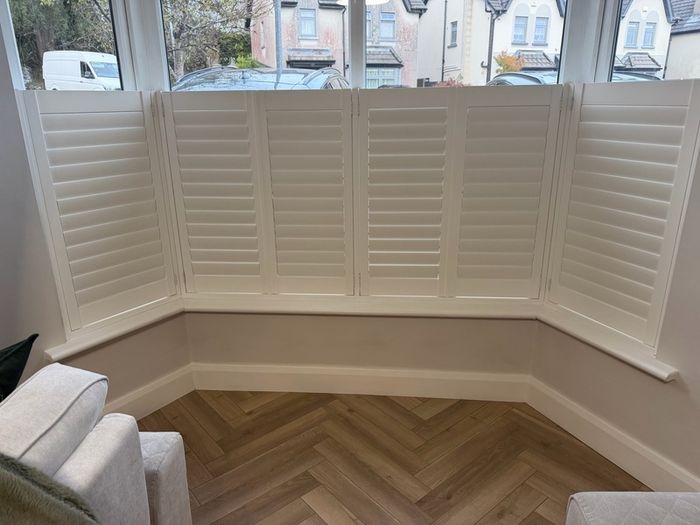 White Shutter Blinds for Bay Window