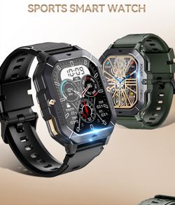 Smart Watch 5ATM Waterproof Inch Full HD Military Watch with Blood Pressure, Smart Watch Men with Heart Rate SpO2 Sleep Monitor Pedometer, 100+ Sports Modes Sports Watch