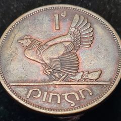 Ireland 1968 Cracked 1d Penny coin from off center punch in minting.