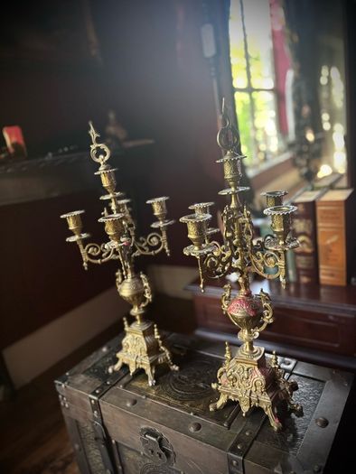 Large brass antique candelabra's pair
