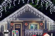 Icicle Outdoor Christmas Lights - 486LEDs 12m Christmas Decorations Fairy Lights with 8 Lighting Modes/Xmas Mains Powered Waterproof String Lights for Garden Patio Eave Roof Wall MULTIPLE COLOURS (FREE POSTAGE)