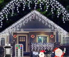 Icicle Outdoor Christmas Lights - 486LEDs 12m Christmas Decorations Fairy Lights with 8 Lighting Modes/Xmas Mains Powered Waterproof String Lights for Garden Patio Eave Roof Wall MULTIPLE COLOURS (FREE POSTAGE)