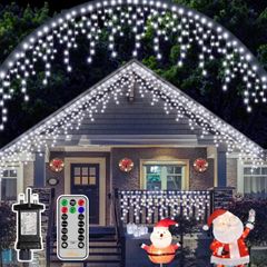 Icicle Outdoor Christmas Lights - 486LEDs 12m Christmas Decorations Fairy Lights with 8 Lighting Modes/Xmas Mains Powered Waterproof String Lights for Garden Patio Eave Roof Wall MULTIPLE COLOURS (FREE POSTAGE)