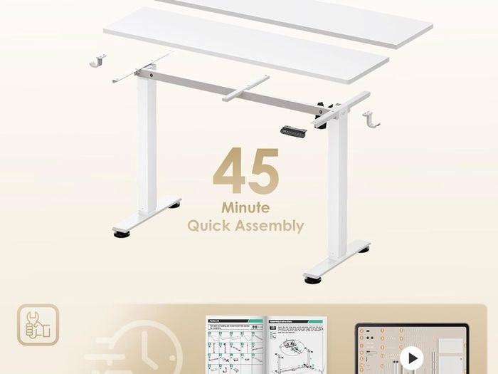 Electric Standing Desk, 120x60cm Height Adjustable Desk with 2 Memory Presets, Quiet Sit Stand Desk for Home Office Bedroom Living Room, Ergonomic Computer Desk with Hooks & Cable Holes, White