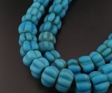 Antique African Style Turqouise Blue Melon Shape Glass Beads Necklace Strand 26 in long