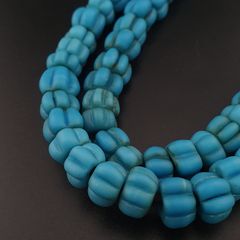 Antique African Style Turqouise Blue Melon Shape Glass Beads Necklace Strand 26 in long