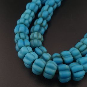 Antique African Style Turqouise Blue Melon Shape Glass Beads Necklace Strand 26 in long