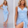 Baby blue knot strap corset detail midi dress Image 3