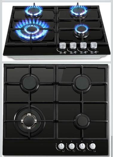 Gas Hob 4 Burners, 60cm Black Glass Gas Cooker Hob, 8060W Wok Burner, Built-in Cooktop with Flame Failure Protection, NG/LPG Convertible