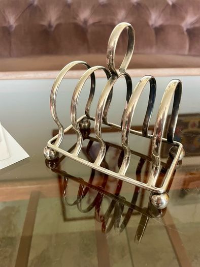 Antique Art Deco Silver Plated Toast Rack Made in England 4 Slice Rack Letter Rack Organiser Ball Feet