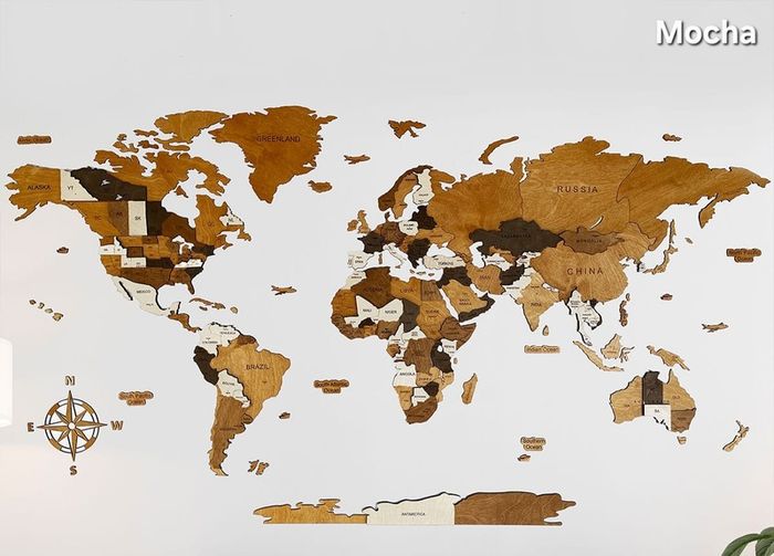 3D Classic Wooden World Map with Country Borders Country Names Capital Names US and Canada Borders and Names 3D Map Effect