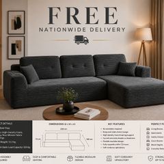 Modular Corner Sofa with Chaise Longue Slate Grey Corduroy No Assembly Required