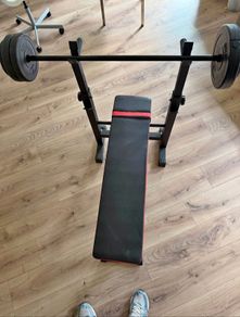 Home Gym Bench Press Set with Barbell and Weights Complete Set