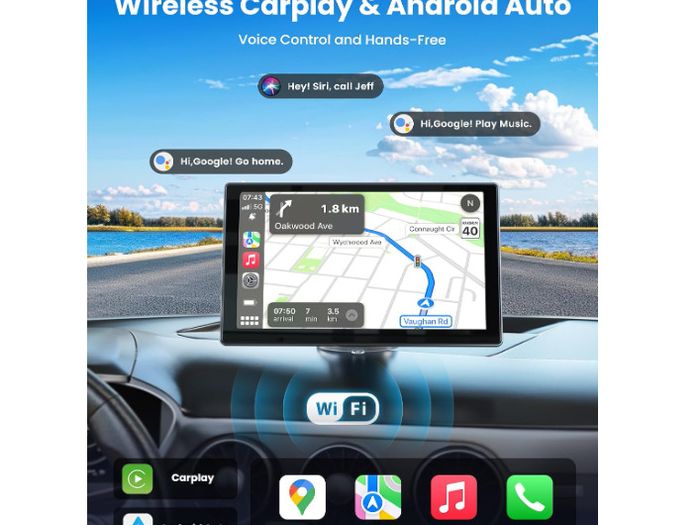 Jzones Carplay Screen for Car, 9" Portable Wireless Carplay&Android Auto, 4K Dash Cam,1080P Backup Camera, Car Stereo
