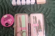 Manicure set, pedicure items, body roller and scrub.