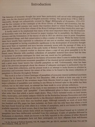A Catalogue of Pamphlets on Economic Subjects