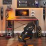 113CM Reversible Corner Gaming Desk with RGB LED Lights, Black Carbon Fibre Surface, Storage Shelves, Side Pocket & Hooks, Compact Computer Desk for Small Spaces & Home Office Image 7