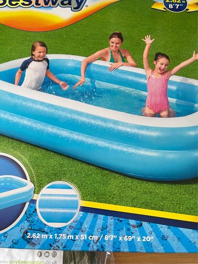 LARGE Inflatable Pool (262x175x51cm) + Pool Cover + Ground sheet + Pool Net Skimmer