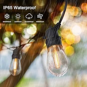 107ft Dimmable Outdoor String Lights, 32x1w Led Bulbs Remote Control Festoon Lights Outdoor,Garden Lights Mains Powered