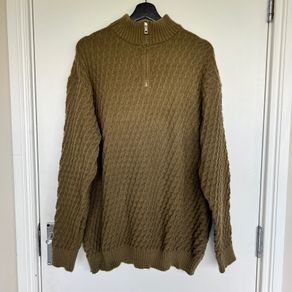 NEW Mens 4XL Olive Khaki Textured Quarter Zip Jumper