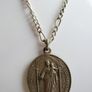 Antique Religious Large  Pendant. Saint Virgin Mary & Jesus Christ Child and  chain Image 3