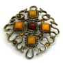 Rare Vintage Gold Tone Amber Brooch Image 4