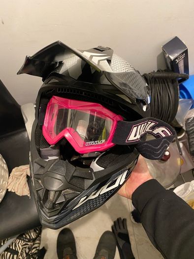 motocross helmet , gloves , goggles
