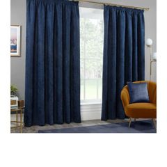 Blackout Herringbone Pencil Pleat Curtains - Navy