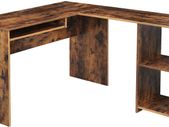 _Corner, L-Shaped Computer Table, with 2 Tier Storage Shelf, Keyboard Stand, for Desk, 140 x 120 x 75 cm, Rustic Brown