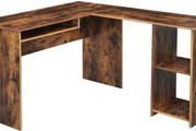 _Corner, L-Shaped Computer Table, with 2 Tier Storage Shelf, Keyboard Stand, for Desk, 140 x 120 x 75 cm, Rustic Brown