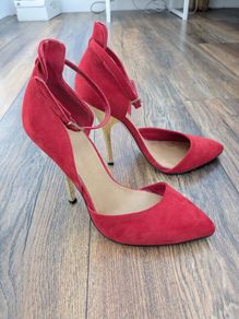 Red Suedette Ankle Strap Stilettos Size 5