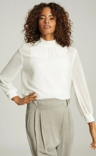 REISS Sandrine High neck semi sheer long sleeve top Sz M (Fit 10-12 UK) Bnwt Rrp 115