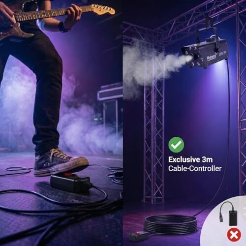 Smoke Machine with 13 Colour RGB Effect, 8 LED Lights, Mini Fog Machine with 3-Metre Wired Remote and Two Wireless Controllers for DJ Disco Parties