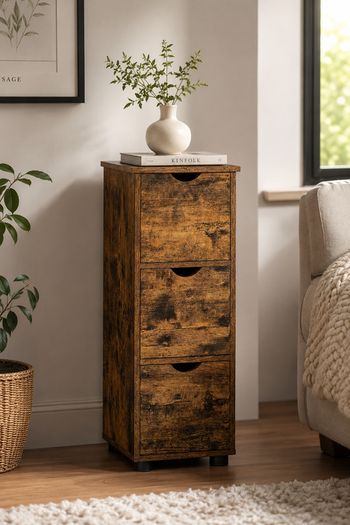 Slim Storage Cabinet Vintage Brown Narrow Floor Cabinet with Door and Shelf