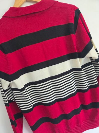 UK16, With Tags Lady Laura Ireland Wool Striped Polo Knit Collared Jumper